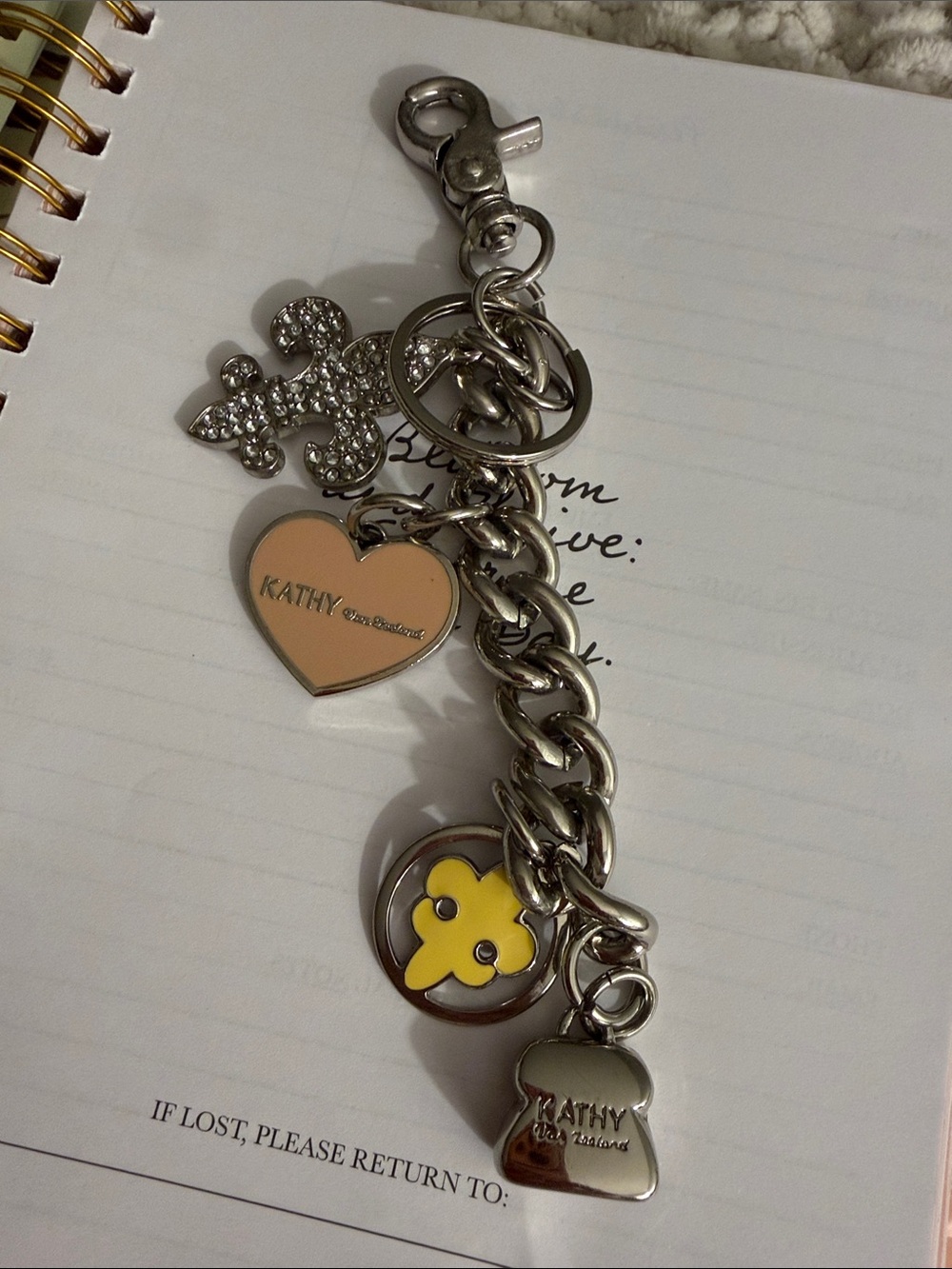 Kathy Van Zeeland Silver-Tone purse handtag with Peach Heart & Yellow Clover